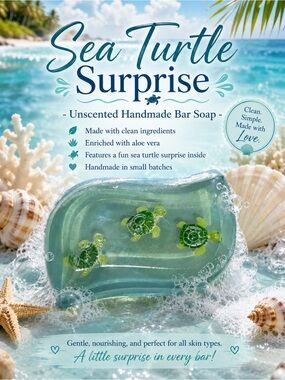 Hand Crafted “Sea Turtle Surprise” Unscented Bar Soap With Aloe Vera